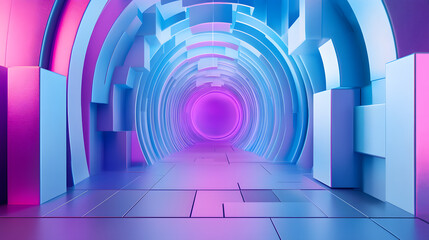 Naklejka premium 3d rendering of blue and purple abstract geometric background. Scene for advertising, technology, showcase, banner, game, sport, cosmetic, business, metaverse. Sci-Fi Illustration. Product display