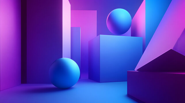 3d rendering of blue and purple abstract geometric background. Scene for advertising, technology, showcase, banner, game, sport, cosmetic, business, metaverse. Sci-Fi Illustration. Product display