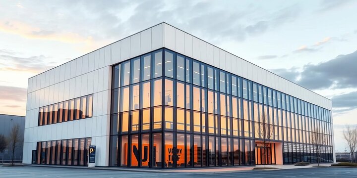 Sleek modern office building with aluminum composite panel facade, window, panel