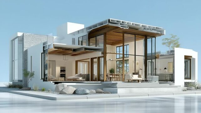 Modern Architectural 3D Model of a House with Cutaway Walls