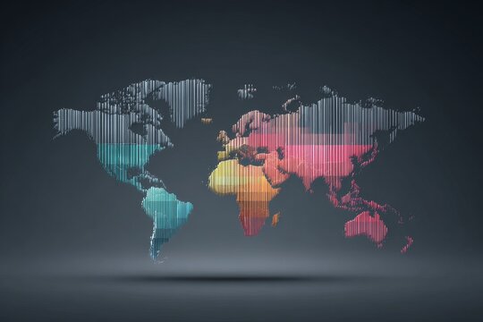 Fototapeta 3D world map with colorful continents on dark background  