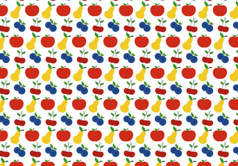 Colorful Fruit Seamless Pattern – Apple, Pear, Cherry, and Blueberry Design