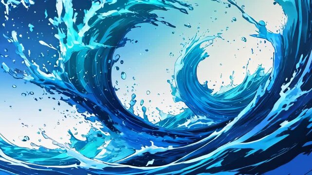video of Water explosion effect in anime style background 