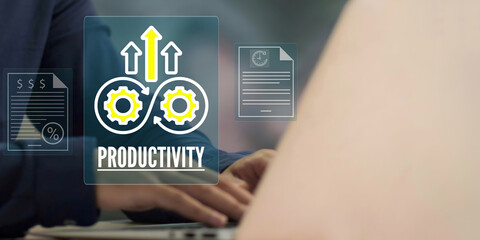 A business person using laptop with visual screen increase productivity concept