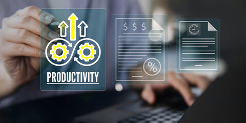 A business person using laptop with visual screen increase productivity concept