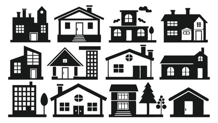 Collection of modern residential house and home icons, perfect for real estate, property development, city architecture, 