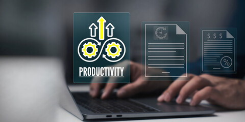 A business person using laptop with visual screen increase productivity concept