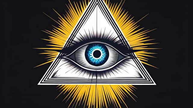 video of All-Seeing Eye, an Illuminati symbol within a triangle surrounded by rays of light, designed as a tattoo