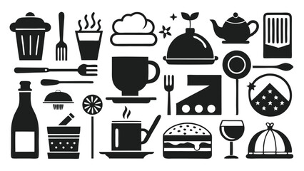 Black and White Pastry Icon Vector Set – Cakes, Cupcakes, Muffins and Rolling Pin Elements for Bakery Shops, Dessert Menus, Baking Brands and Food Design Projects