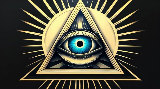 video of All-Seeing Eye, an Illuminati symbol within a triangle surrounded by rays of light, designed as a tattoo