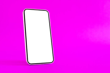 Mobile Phone with White Empty Screen on Purple Background