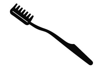 Solid black toothbrush illustration featuring handle and bristles on bright background, simple design
