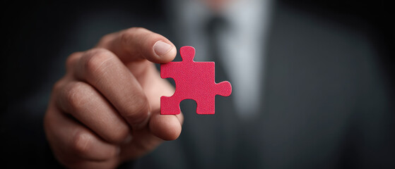 Leadership and success in business a close-up of a red puzzle piece symbolizing teamwork and strategy for effective management and communication in an organization