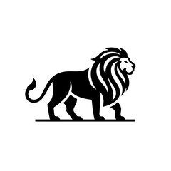 Black and white A majestic lion silhouette embodying strength and regality in a fierce heraldic emblem minimalist