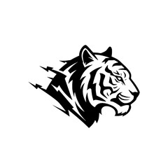 Black Vector Tiger Head with Lightning Bolt – Bold Line Art Sports Mascot Illustration