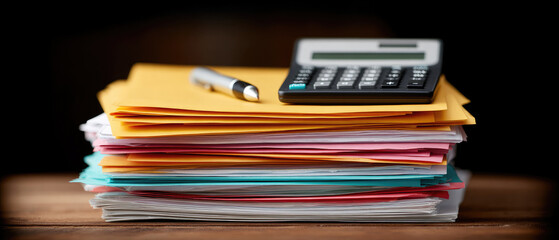 Preparing financial reports a business review of growth statistics with paperwork and calculating machines in an indoor office environment