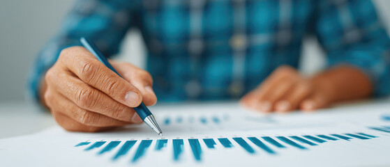 Businessman analyzing financial growth data with charts and documents office environment detailed report on economic strategy and progress