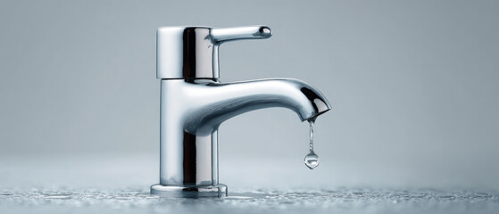 Closeup of a transparent faucet tapping clear drinking water watery liquid reflections in a horizontal viewpoint ideal for copy space and impact