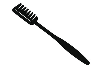 Simple Black Silhouette of a Toothbrush with Soft Bristles and Comfortable Handle