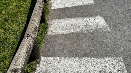 Worn zebra crossing whispers tales of urban escapades, grounding nature's edge, invoking World Car...