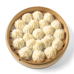 Delicious steamed dumplings in a bamboo steamer