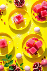 Turkish delight sweets on bright yellow plates