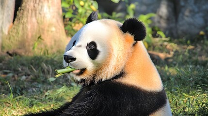 Fototapeta premium Close-up of a panda eating bamboo.