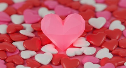 Obraz premium Pink heart, surrounded by many red, white, and pink hearts