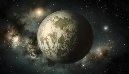 Fototapeta premium A distant, dusty planet in a swirling nebula.