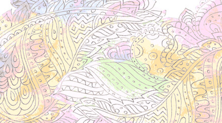 banner with abstract doodle watercolor painting. card with watercolour arabesque. background of ethnic handmade ornament