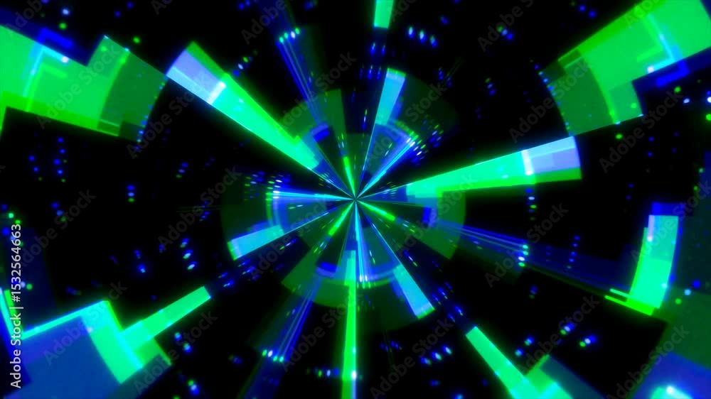 Poster immerse in a captivating digital vortex filled with dynamic shapes and bright colors, showcasing an 