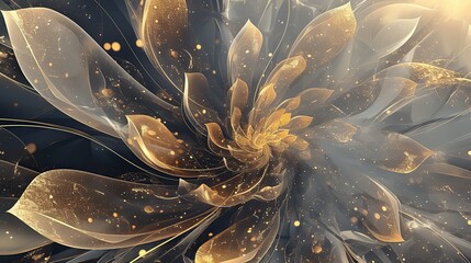 Obraz premium Beautiful flowers created with painted paints and gold leaf, ultra-realistic and highly detailed. Surreal, fantastical, cinematic feel. Harmonious color palette and magical composition.