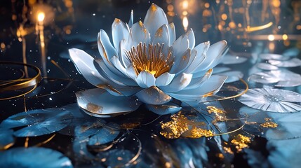 Beautiful flowers created with painted paints and gold leaf, ultra-realistic and highly detailed. Surreal, fantastical, cinematic feel. Harmonious color palette and magical composition.