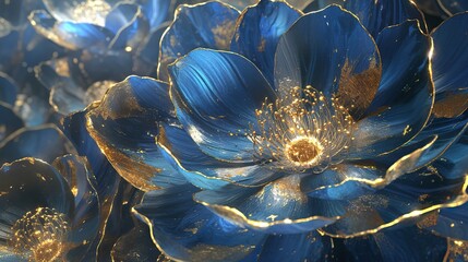 Beautiful flowers created with painted paints and gold leaf, ultra-realistic and highly detailed. Surreal, fantastical, cinematic feel. Harmonious color palette and magical composition.