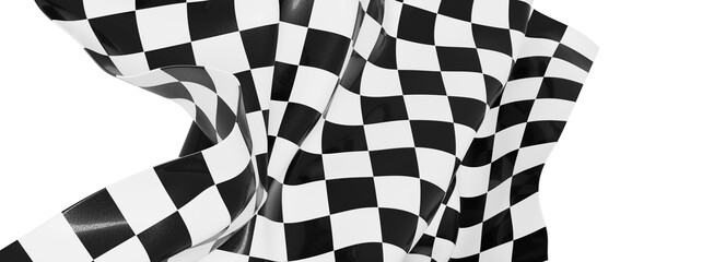 Black and white checkered flag, waving dramatically. Perfect for sports, racing, competition themes.