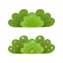 Set of bush vector illustration on a white background. Green bush on white background. Green grass vector set. Bush flat illustration.