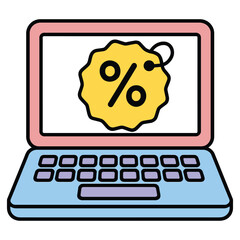 Laptop screen displaying discount percentage tag