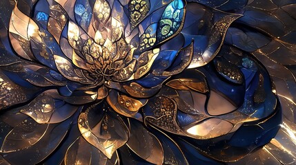 Beautiful flowers created with painted paints and gold leaf, ultra-realistic and highly detailed. Surreal, fantastical, cinematic feel. Harmonious color palette and magical composition.