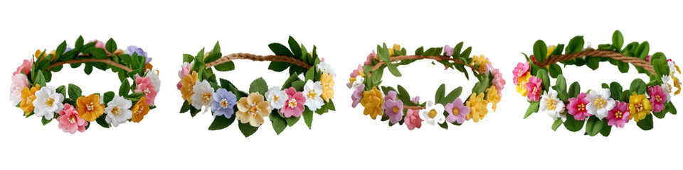 Naklejka premium Colorful Floral Wreaths with Green Leaves for Elegant Decoration