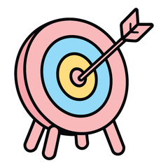 Archery Target Icon - Colorful Bullseye with Arrow Vector Illustration