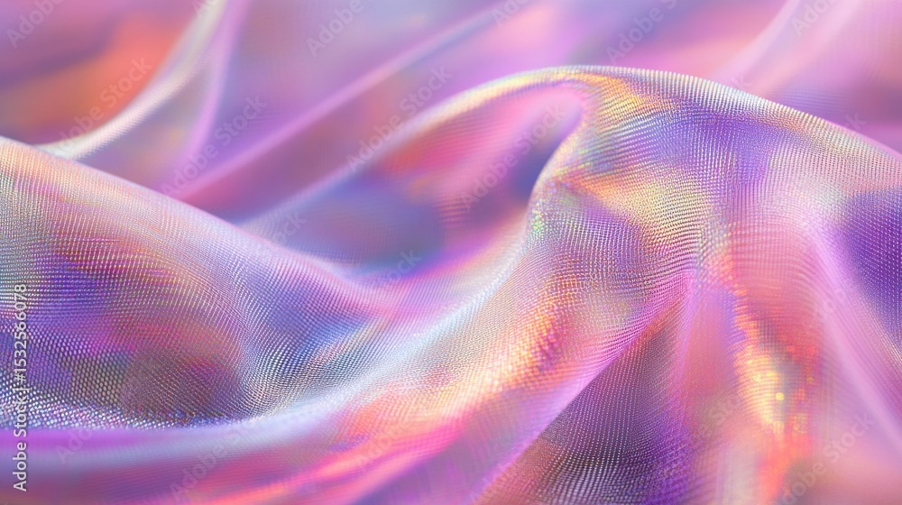 Poster abstract iridescent fabric with soft folds and vibrant colors creating a dreamy texture