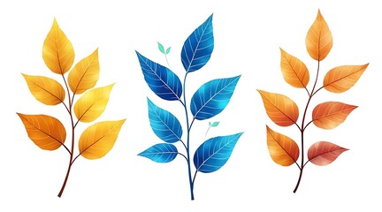 Colorful watercolor leaves on white background