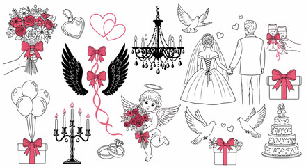 Romantic Wedding Celebration Icons Collection For Design Vector Illustration