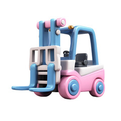Obraz premium Charming 3D of a playful blocky forklift toy in a soft blue and pink color scheme with simple geometric shapes and wheels