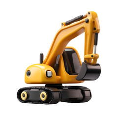 Fototapeta premium Compact yellow excavator with long articulating arm and bucket for digging and construction work simplified 3D geometric design