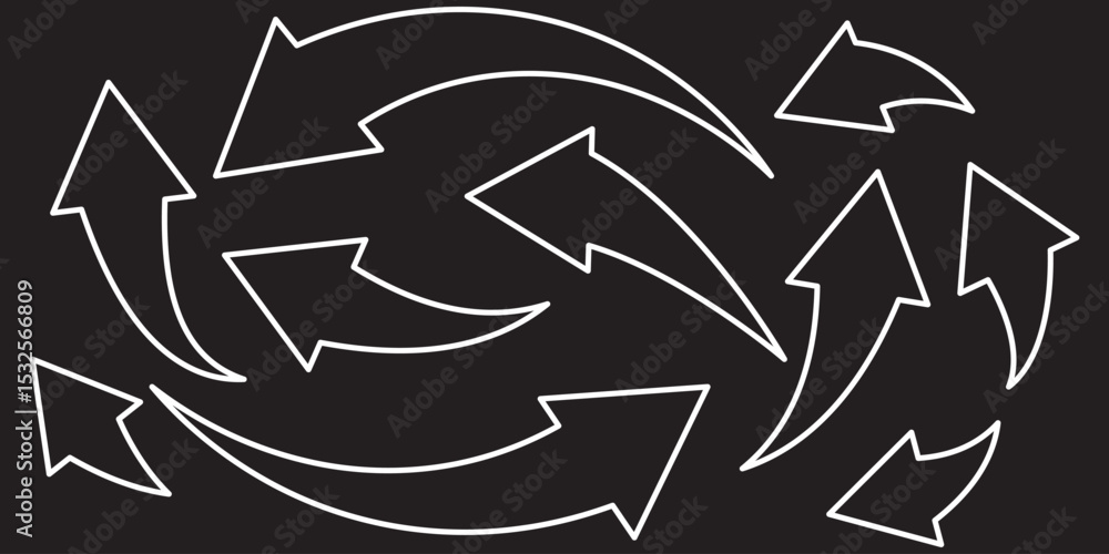 Poster curved arrow icons. curved arrows set. arrow symbol collection. curve arrows icon in line style. cur