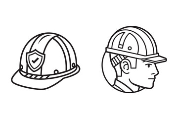 Construction safety helmet icon. Simple outline style. Hard hat, worker cap, protect and safe concept. Thin line vector illustration design isolated on white background. EPS 10