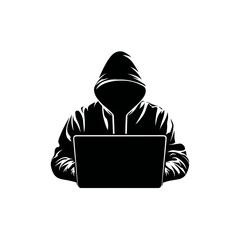 vector silhouette of a hacker at a laptop .Generative AI