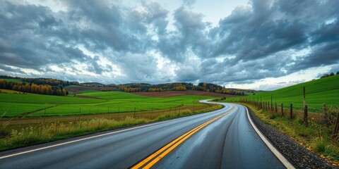 Fototapeta premium Empty Asphalt Road in Rural Autumn Landscape