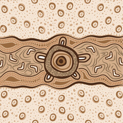 A traditional Aboriginal-inspired artwork illustration in earthy tones